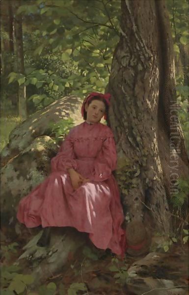 Girl Under A Tree Oil Painting by John George Brown