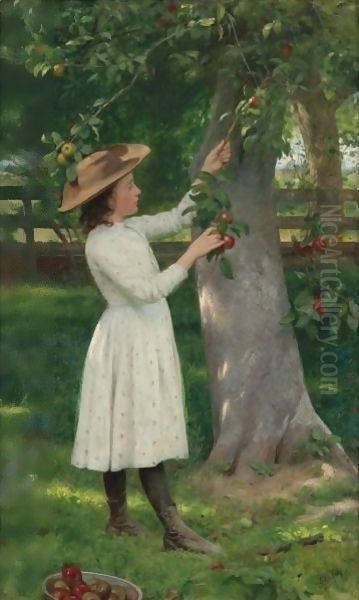 The Pick Of The Orchard (Picking Apples) Oil Painting by Seymour Joseph Guy