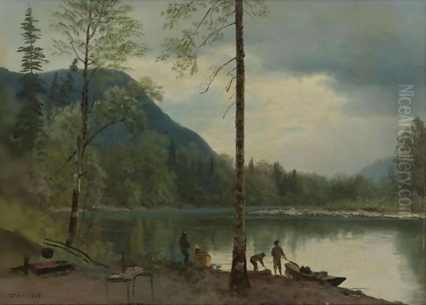 Campers With Canoes Oil Painting by Albert Bierstadt