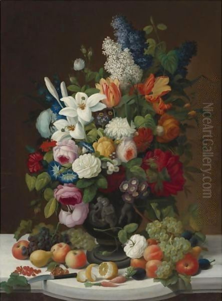 Still Life With Flowers And Fruit Oil Painting by Severin Roesen