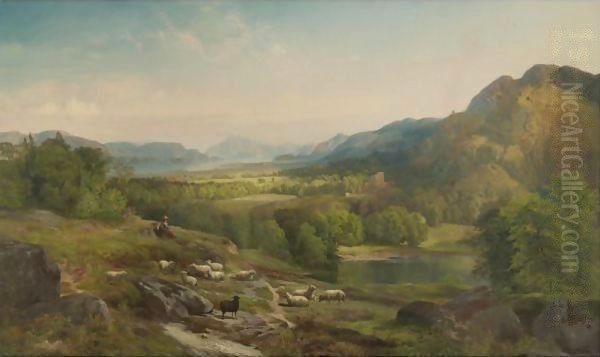 Shepherdess Watching Her Flock Oil Painting by Thomas Moran