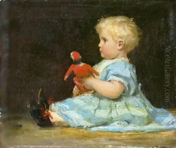 Marie Anker With Doll, 1873 Oil Painting by Albert Anker