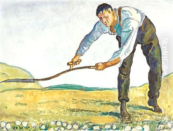 The Mower Oil Painting by Ferdinand Hodler