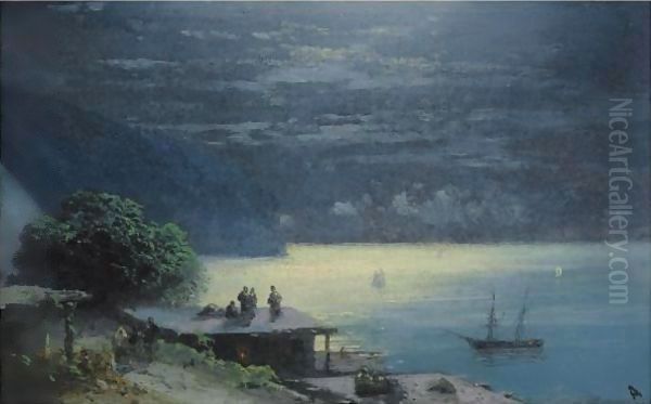 Crimean Coast By Moolight Oil Painting by Ivan Konstantinovich Aivazovsky