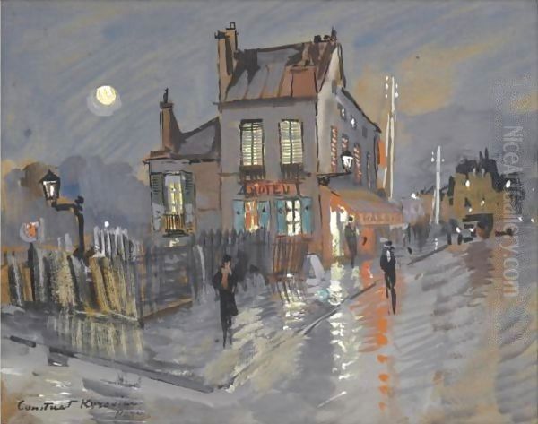 Street Corner, Paris Oil Painting by Konstantin Alexeievitch Korovin