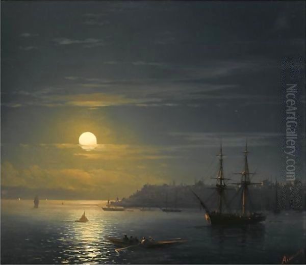 View Of Constantinople In Moonlight Oil Painting by Ivan Konstantinovich Aivazovsky