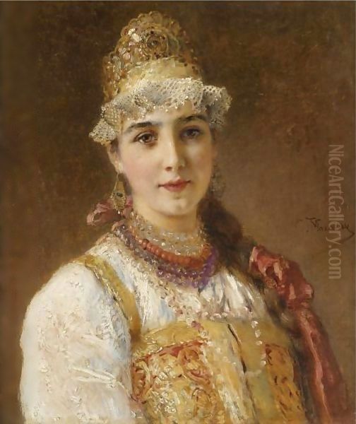 The Young Boyarina 2 Oil Painting by Konstantin Egorovich Egorovich Makovsky