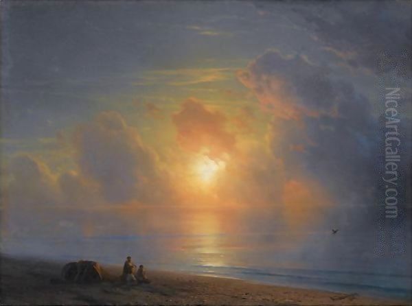 Sunset Over The Crimean Coast Oil Painting by Ivan Konstantinovich Aivazovsky