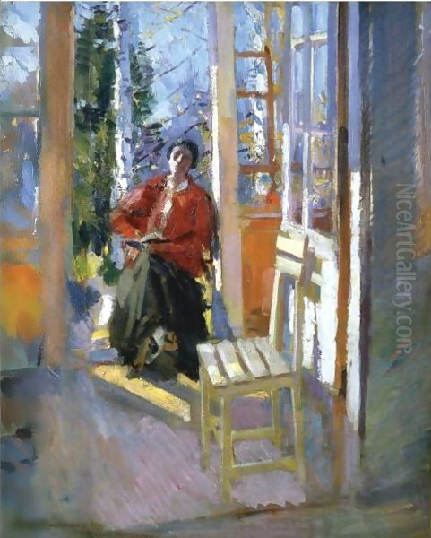 On The Terrace Oil Painting by Konstantin Alexeievitch Korovin