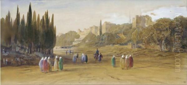 The Walls Of Constantinople Oil Painting by Edward Lear