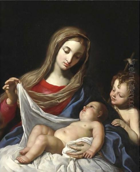 Madonna Col Bambino E San Giovannino Oil Painting by Angelo Massarotti