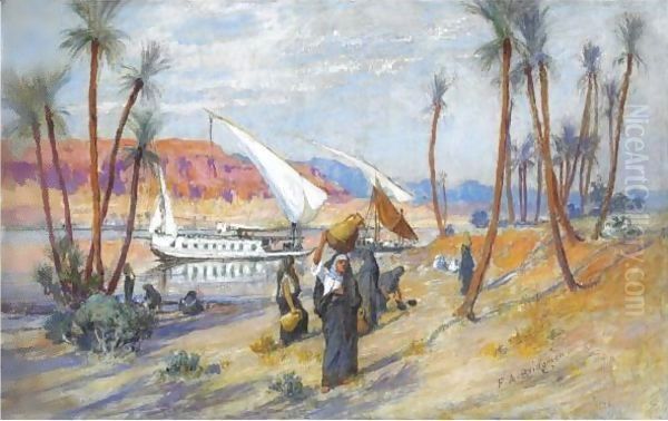 Water Carriers By The Nile Oil Painting by Frederick Arthur Bridgman