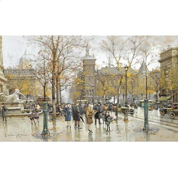 La Place Du Chatelet Oil Painting by Eugene Galien-Laloue