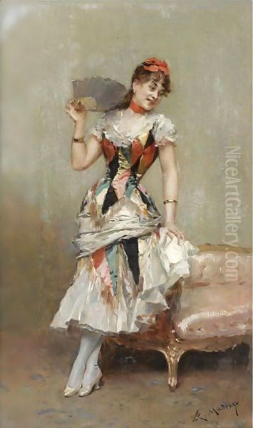 Aline Con Albanico (Aline With A Fan) Oil Painting by Raimundo de Madrazo y Garreta