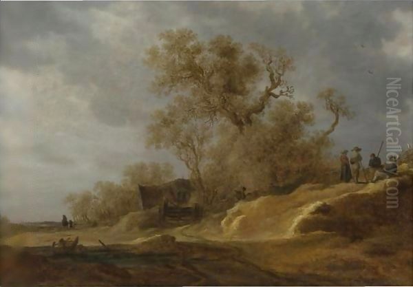 A Dune Landscape With Peasants By A Track Oil Painting by Jan van Goyen