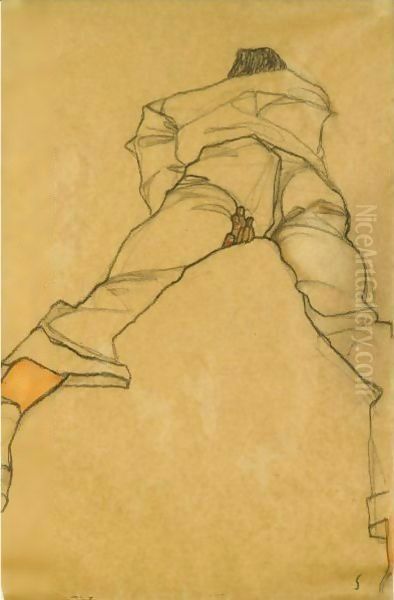 Man Lying On His Stomach Oil Painting by Egon Schiele