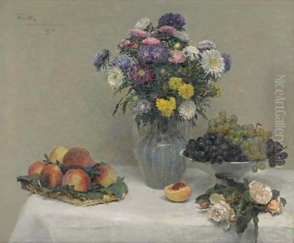 Fleurs Et Fruits Oil Painting by Ignace Henri Jean Fantin-Latour