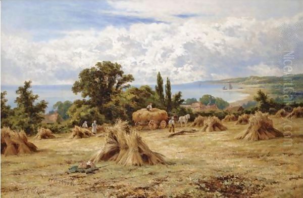 Harvest Time On The Sussex Coast Oil Painting by Henry Hillier Parker