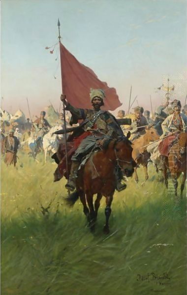 Song Of The Cossack Victors Oil Painting by Josef von Brandt