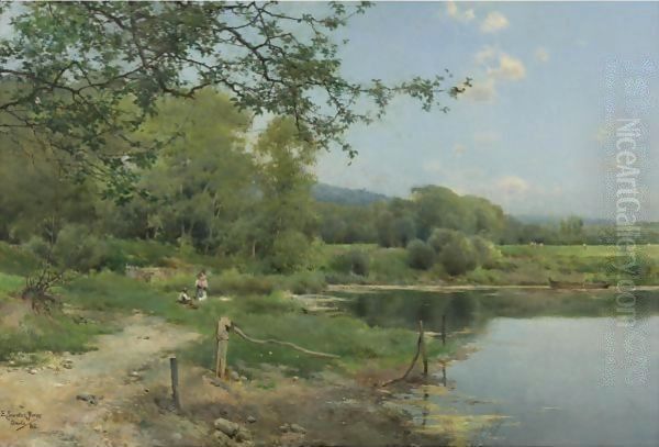 A Picnic On The Riverbank Oil Painting by Emilio Sanchez-Perrier