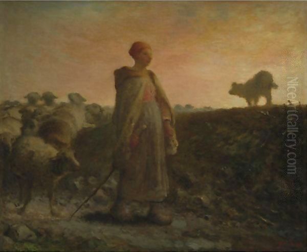 Shepherdess Returning With Her Flock Oil Painting by Jean-Francois Millet