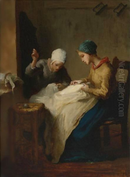 The Young Seamstresses Oil Painting by Jean-Francois Millet