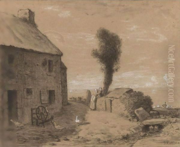 End Of The Hamlet Of Gruchy Oil Painting by Jean-Francois Millet