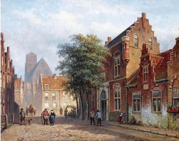 A Sunny Street In A Dutch Town Oil Painting by Eduard Alexander Hilverdink