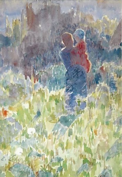 Mother And Child In A Sunlit Garden Oil Painting by Emile Claus