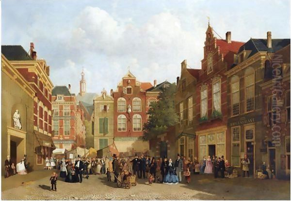 The Daily Market On The Groenmarkt With The St. Jacobskerk In The Back, The Hague by Joseph Bles