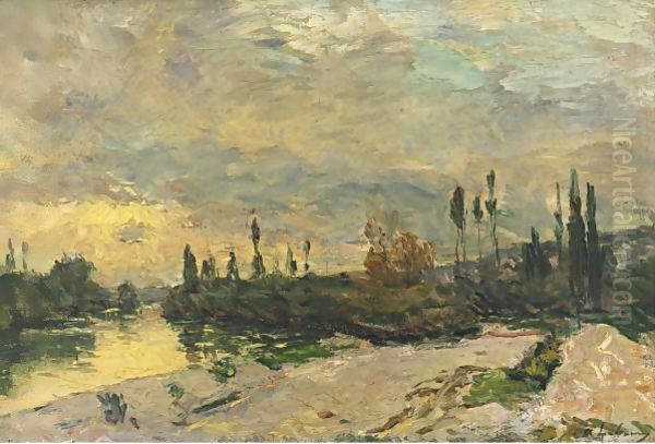 Coucher De Soleil Sur La Seine, Pres De Vetheuil Oil Painting by Albert Lebourg