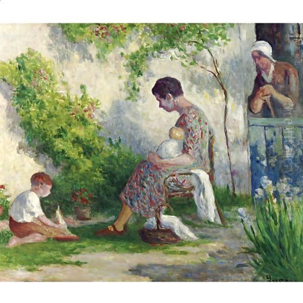 Rolleboise Madame Bouin Et Ses Enfants Oil Painting by Maximilien Luce