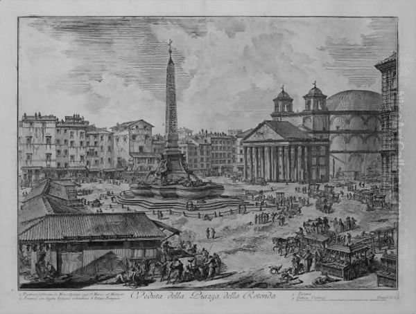 The Piazza Della Rotonda, With The Pantheon And Obelisk Oil Painting by Giovanni Battista Piranesi