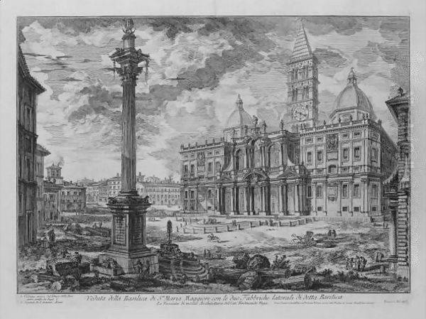 S. Maria Maggiore With The Obelisk In The Piazza Dell' Esquilino Oil Painting by Giovanni Battista Piranesi