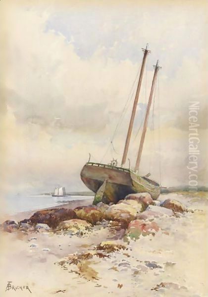 Schooner High And Dry Oil Painting by Alfred Thompson Bricher