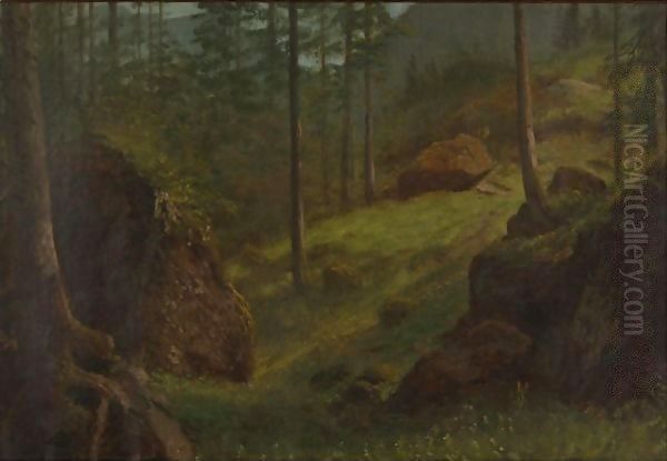 Wooded Hillside Oil Painting by Albert Bierstadt