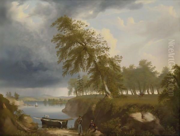 Landscape With Fisherman Oil Painting by Thomas Hewes Hinckley