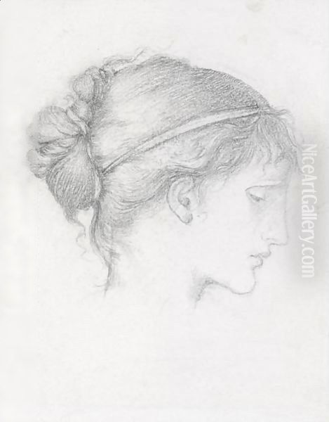 Head Of A Girl, Possibly Maria Zambaco Oil Painting by Sir Edward Coley Burne-Jones