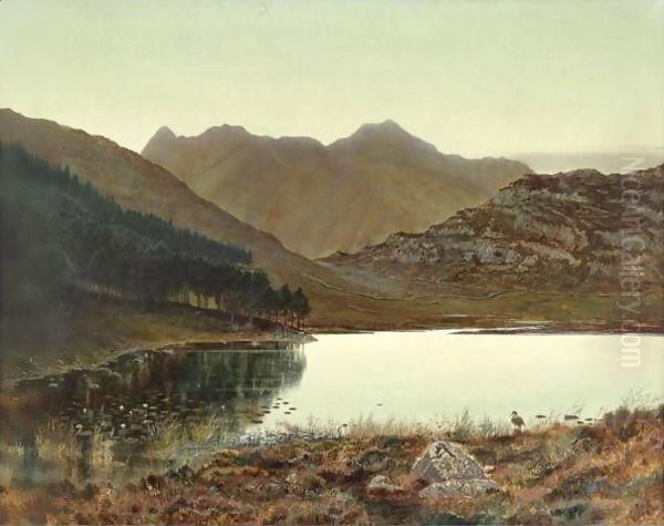 Blea Tarn At First Light, Langdale Pikes In The Distance Oil Painting by John Atkinson Grimshaw