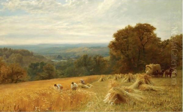 Gathering In The Wheat Harvest, Between Petworth And Fittleworth, Near Midhurst, South Downs, Sussex Oil Painting by George Vicat Cole