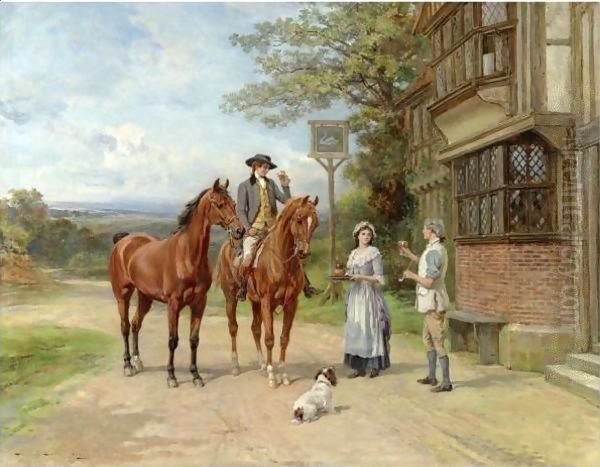 Outside The White Swan Inn Oil Painting by Heywood Hardy