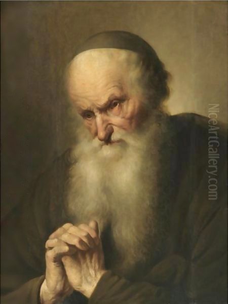 A Tronie Of An An Old Man At Prayer Oil Painting by Jacques des Rousseaux