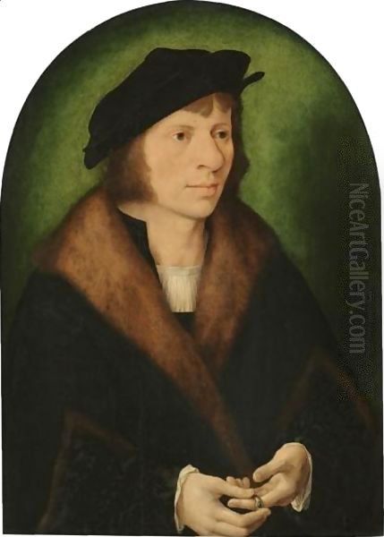 Portrait Of A Man, Half Length, In A Black Cap And A Fur-Trimmed Coat Oil Painting by Joos Van Cleve