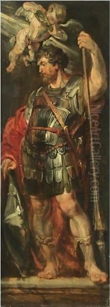 Study Of A Roman Hero Or Martyr Holding A Lance, Possibly Longinus Oil Painting by Peter Paul Rubens