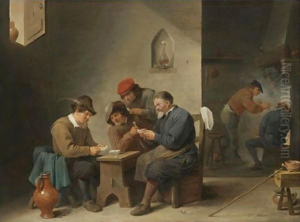 A Tavern Interior With Peasants Playing Cards Oil Painting by David The Younger Teniers