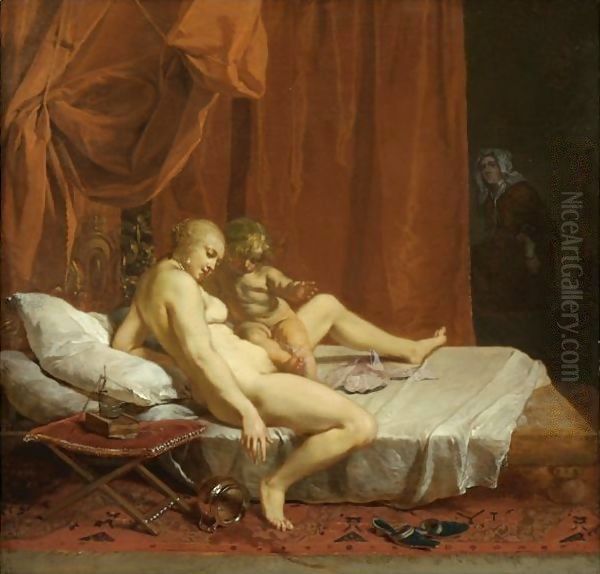 Venus And Cupid Oil Painting by Nikolaus Knupfer