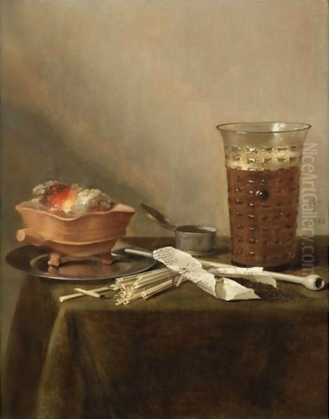 Still Life With A Brazier, A Glass Of Beer And A Clay Pipe Oil Painting by Pieter Claesz.