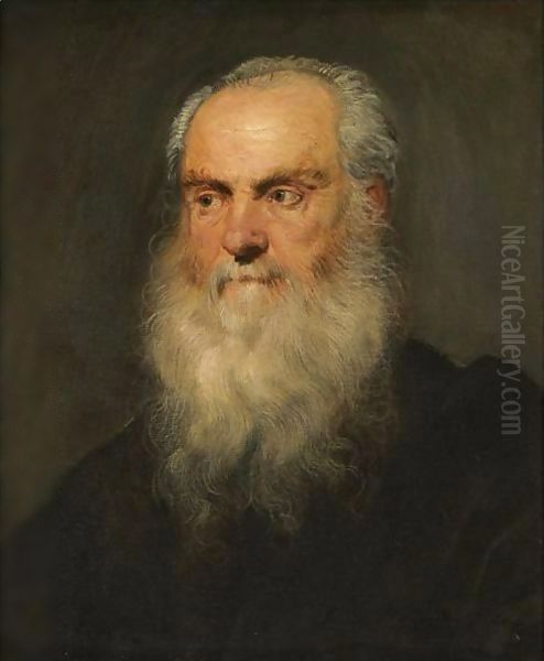 Portrait Of A An Elderly Bearded Man, Head And Shoulders Oil Painting by Jacopo Tintoretto (Robusti)