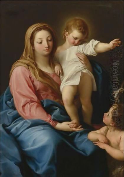 The Madonna And Child With The Infant Saint John The Baptist Oil Painting by Pompeo Gerolamo Batoni