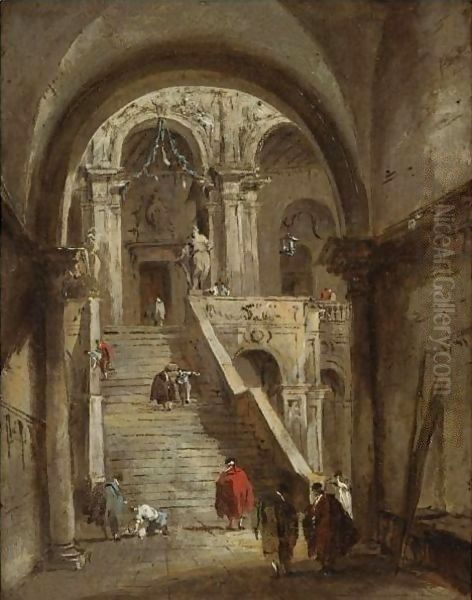 Venice, The Courtyard Of The Palazzo Ducale With The Scala Dei Giganti, Seen Through The Arco Foscari Oil Painting by Francesco Guardi